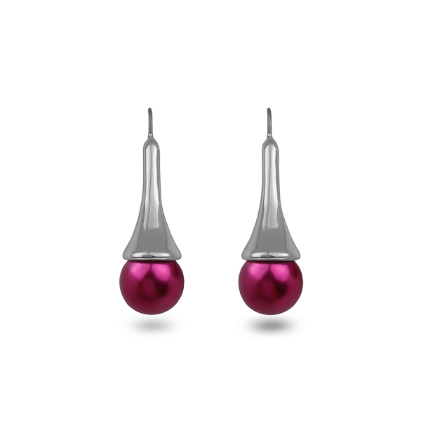 Rhodium Plated Pink Glass Pearl earrings