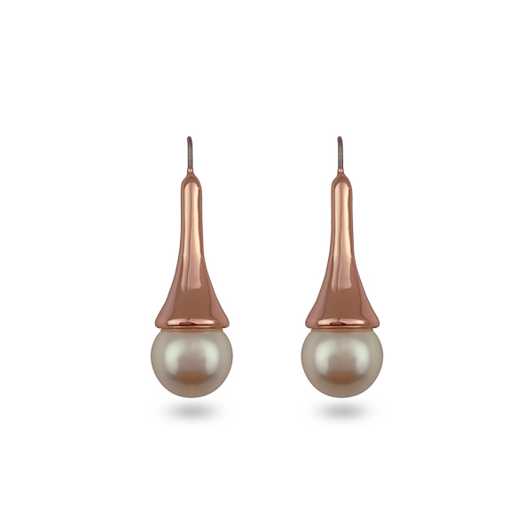 Rose Gold Plated White Glass Pearl Earrings