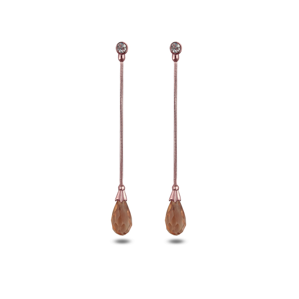 Rose Gold Plated Pear Glass Stone Drop Earrings