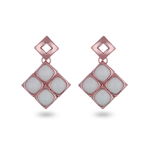 Rose Gold Plated White Square Glass Stones Earrings