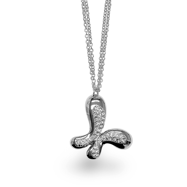 Rhodium Plated Crystal Butterfly Necklace