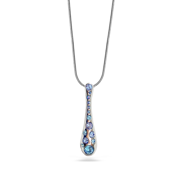 Rhodium Plated Aqua Crystal Necklace