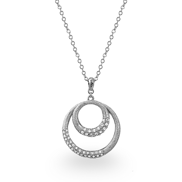 Rhodium Plated Diamond Texture Circles Necklace