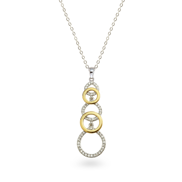 Two Tone Plated Multiple Circles Crystal Necklace