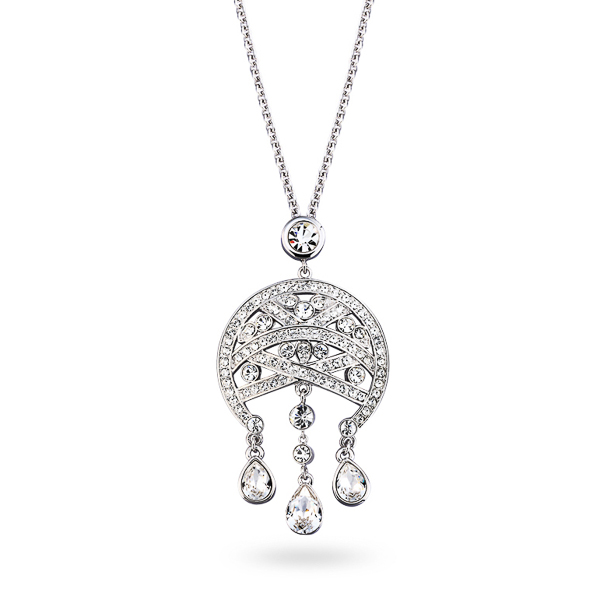 Rhodium Plated Crystal Chandelier Necklace