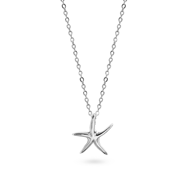 Rhodium Plated Small Star Fish Necklace