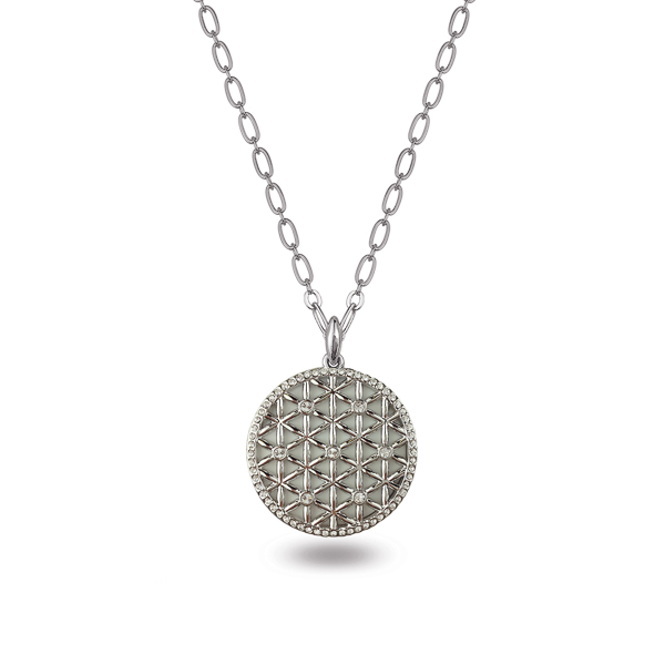 Rhodium Plated Net Crystal Necklace