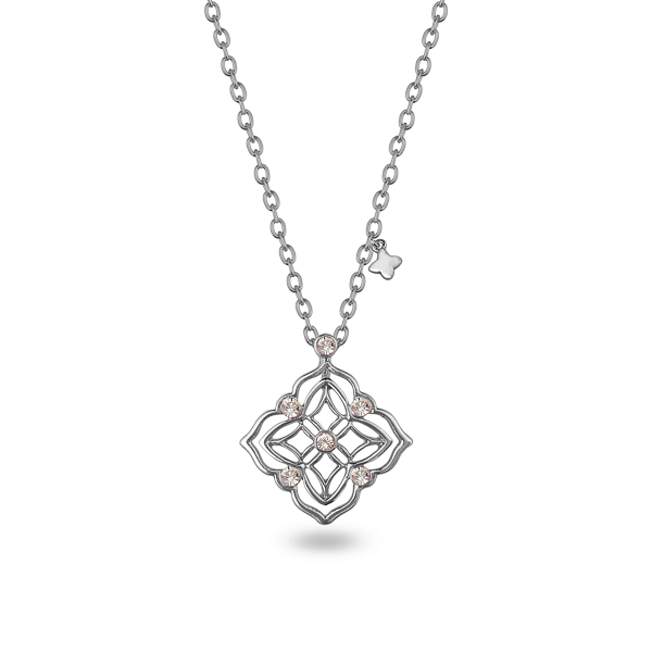 Rhodium Plated Filigree Diamond Crystal Necklace