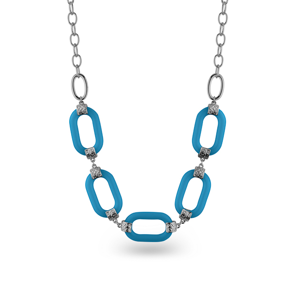 Rhodium Plated Resin Stone Chain Link Necklace