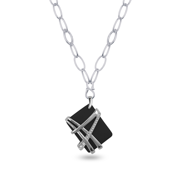 Rhodium Plated Black Resin Stone Statement Necklace