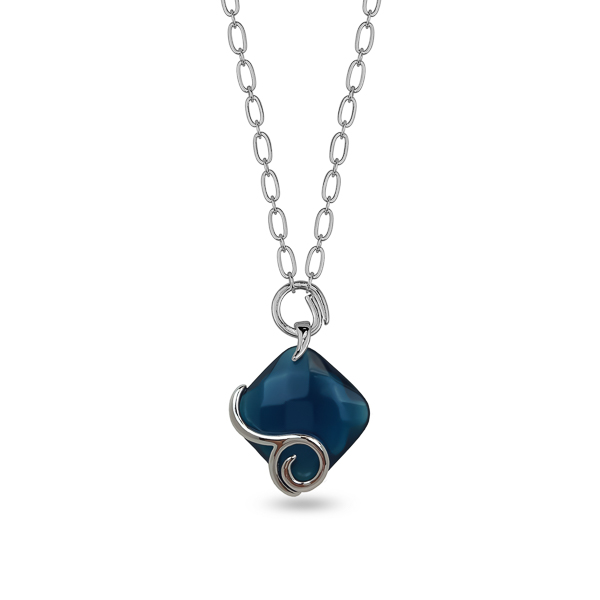 Rhodium Plated Square Resin Stone Spiral Necklace