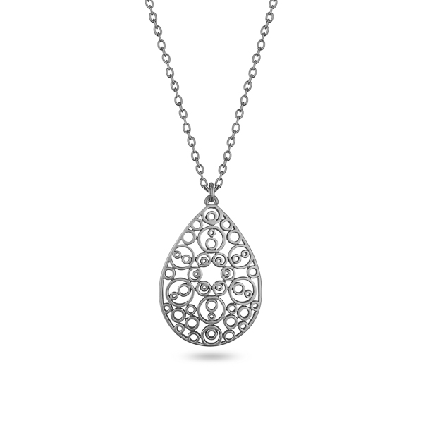 Silvertone Plated Teardrop Filigree Necklace