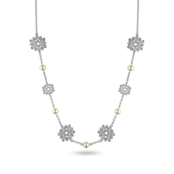 Silvertone Plated Pearl Filigree Necklace