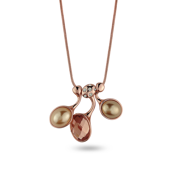 Rose Gold Plated Pearl Glass Stone Crystal Necklace