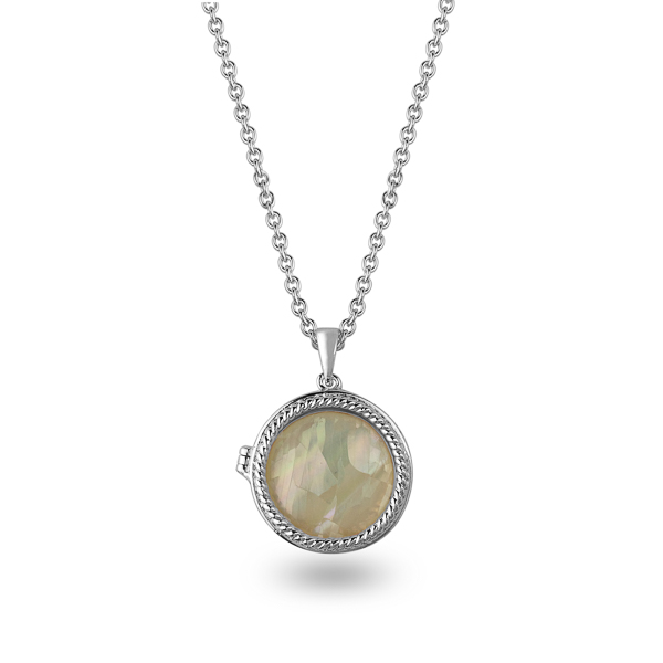 Rhodium Plated Mother of Pearl Locket Necklace