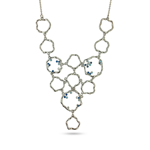 Rhodium Plated Crystal Bib Necklace