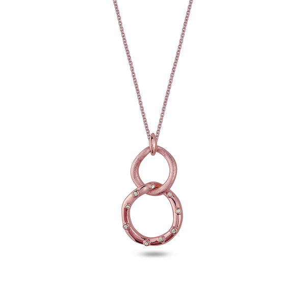 Rose Gold Plated Two Ring Crystal Necklace