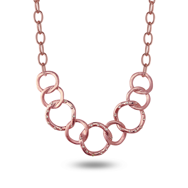 Rose Gold Plated Multiple Rings Crystal Necklace