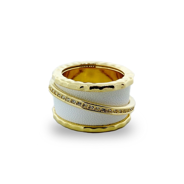 14K Gold Plated Floating Band and White Leather Ring