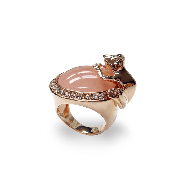 Rose Gold Plated Resin Stone and Crystal Frog Ring
