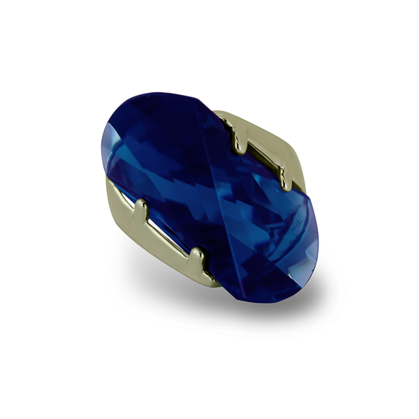 Rhodium Plated Blue Wave Cut Glass Stone Ring